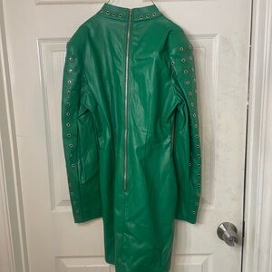 Green Leather Jacket with Eyelet Detailing